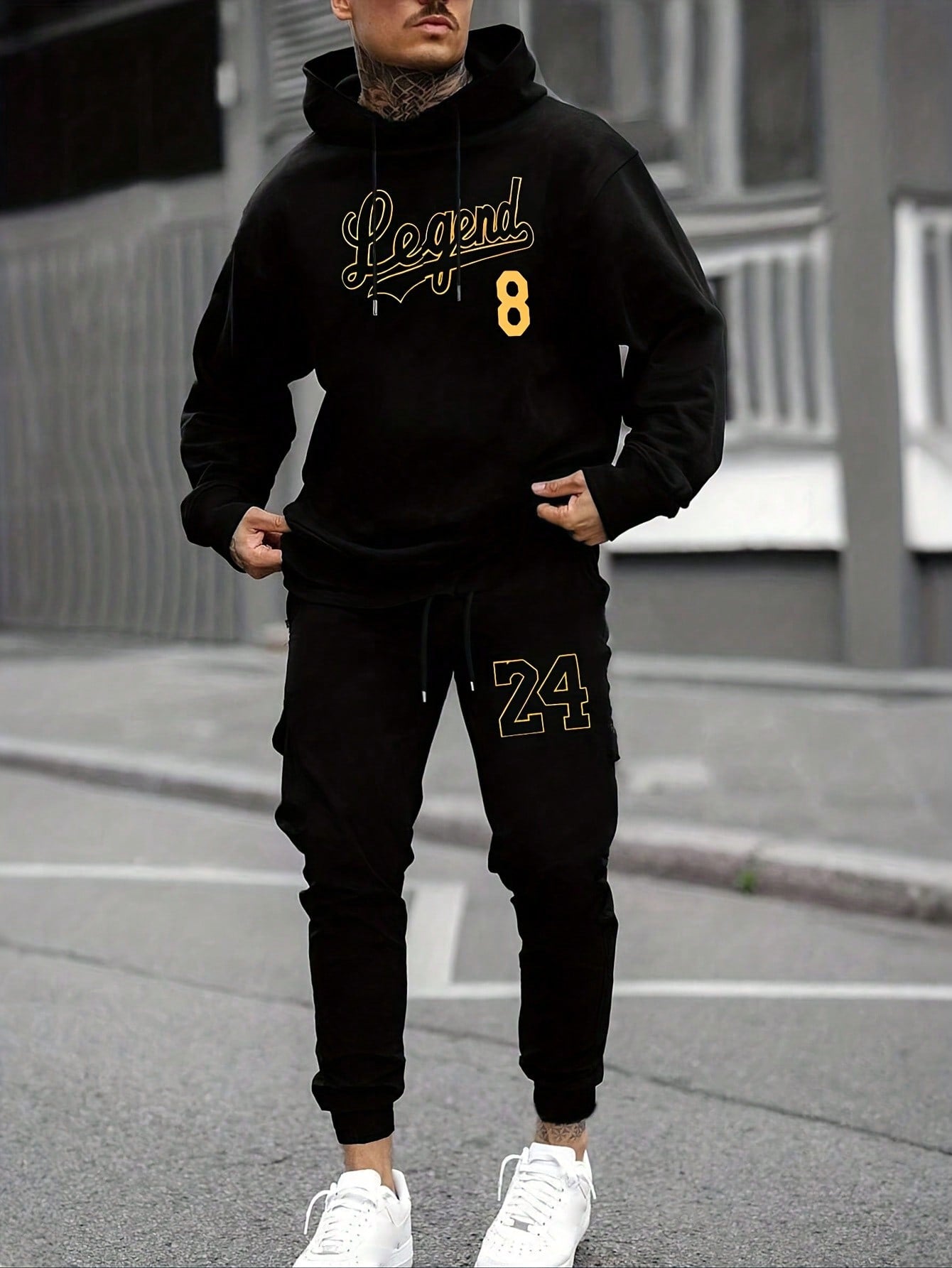 Men Letter Graphic Drawstring Hoodie & Sweatpants