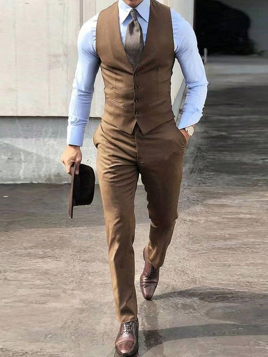 Men Button Up Waistcoat And Suit Pants (Without Blazer And Shirt)