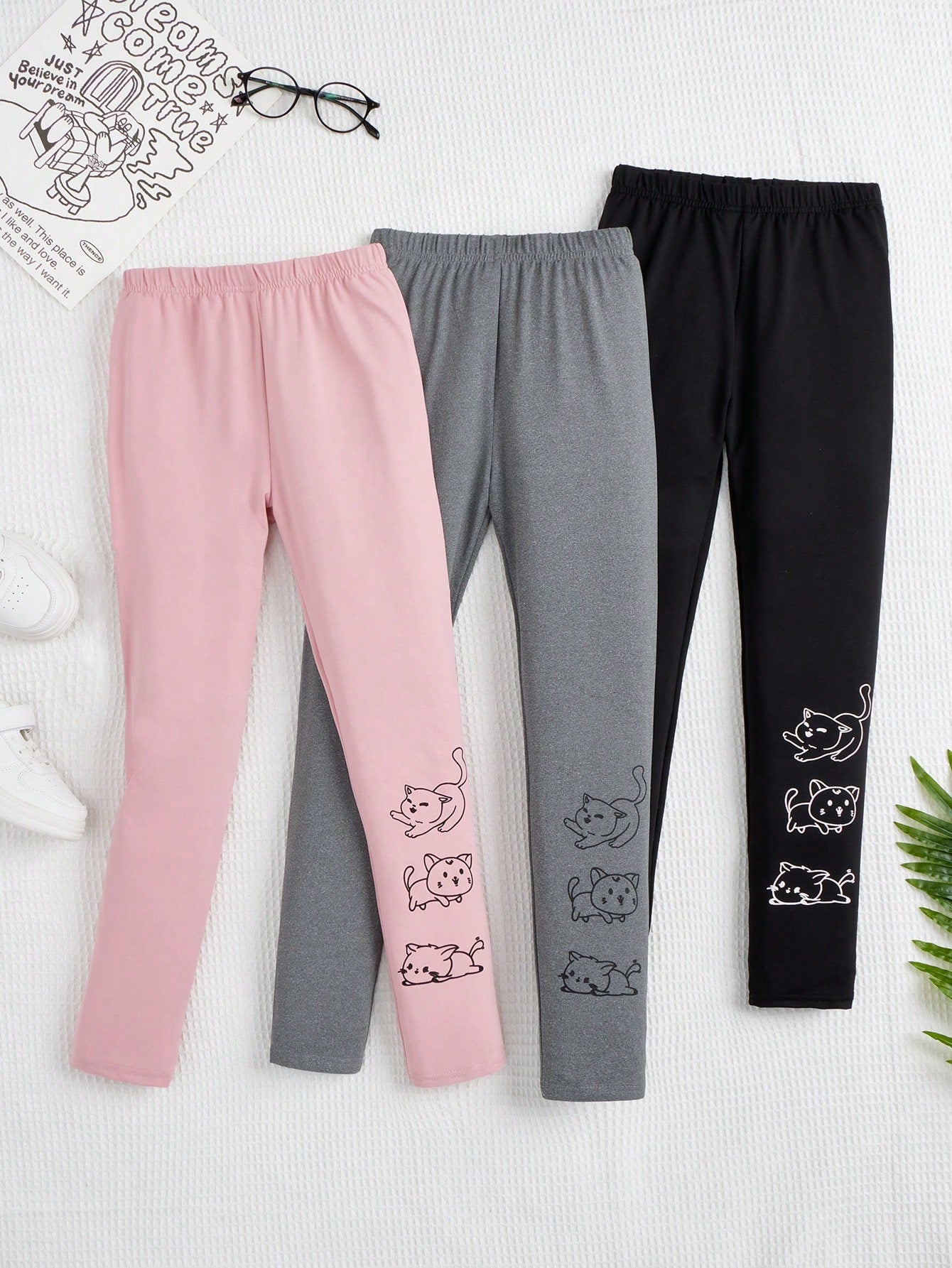 Tween Girl 3pcs Cartoon Graphic Leggings