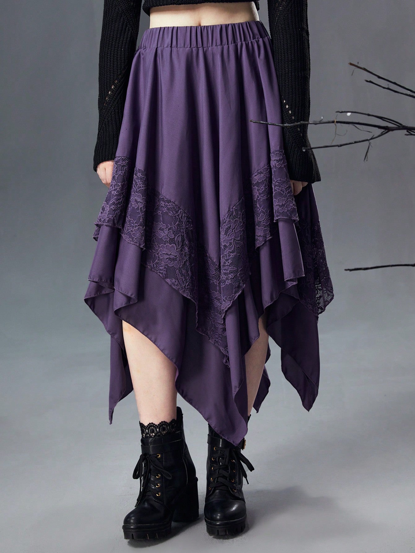 Goth Contrast Lace Hanky Hem Skirt