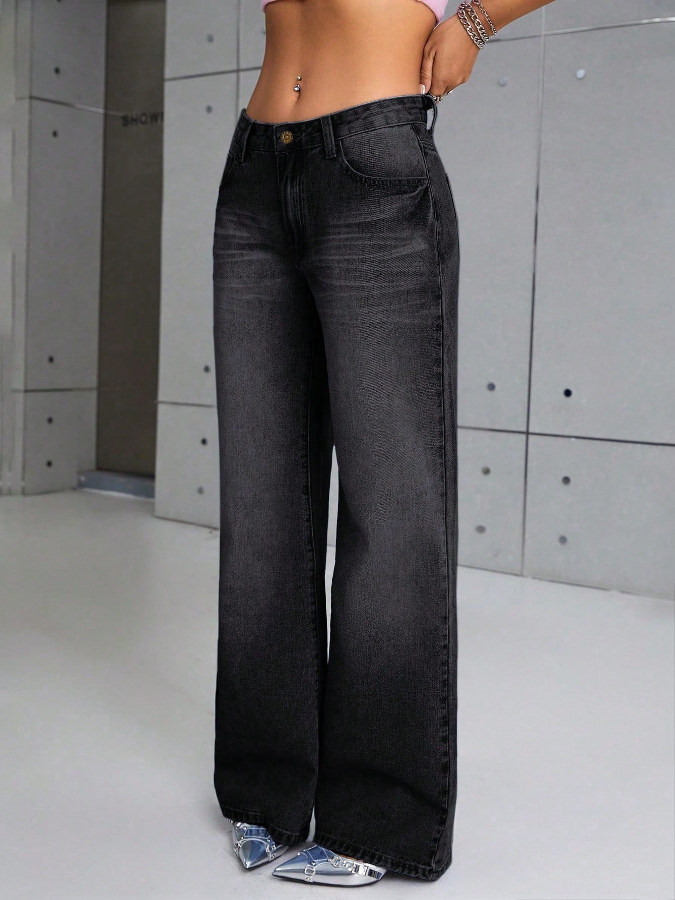 Zipper Fly Wide Leg Jeans