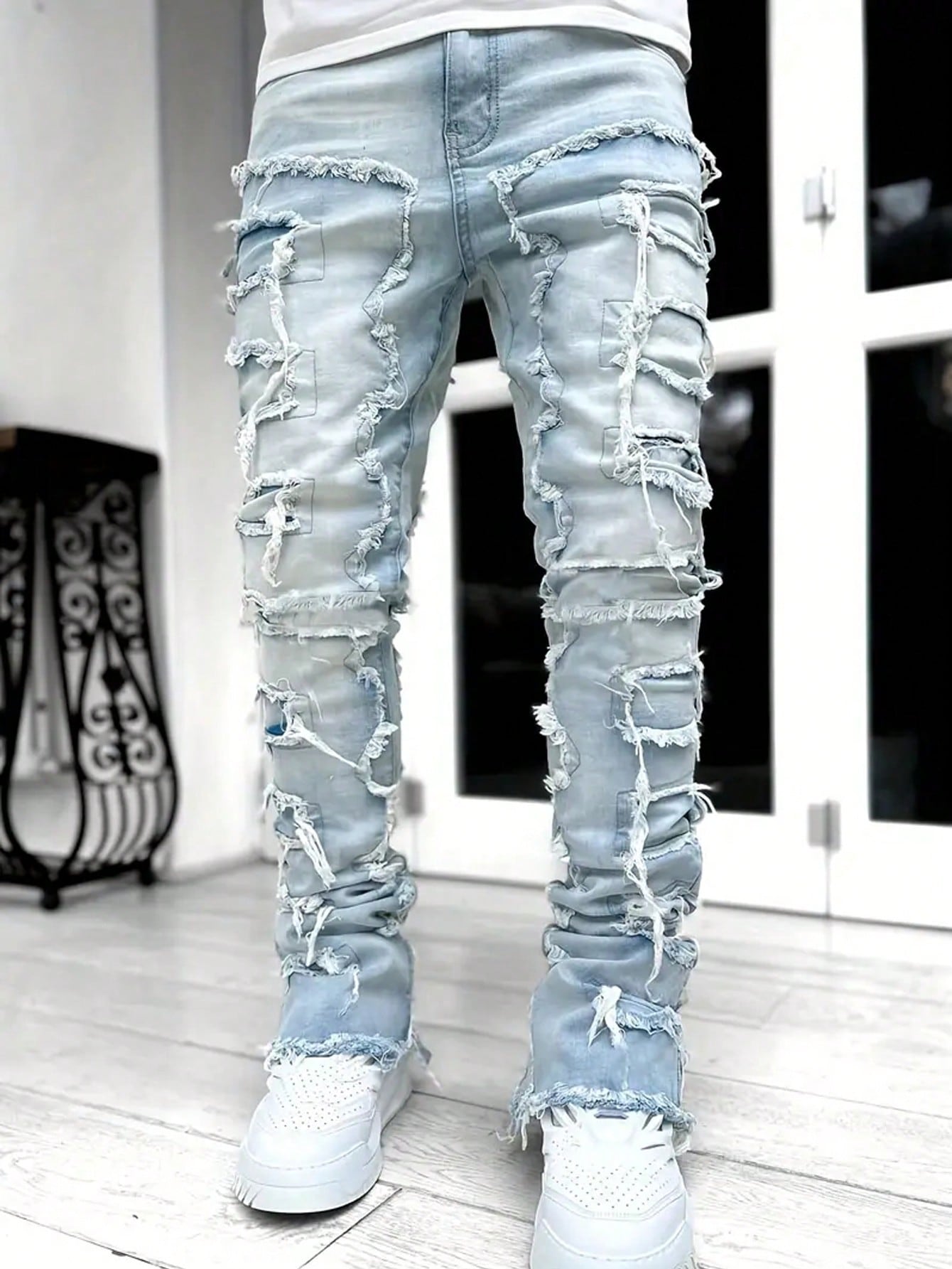 Teen Boy Camo Print Ripped Jeans