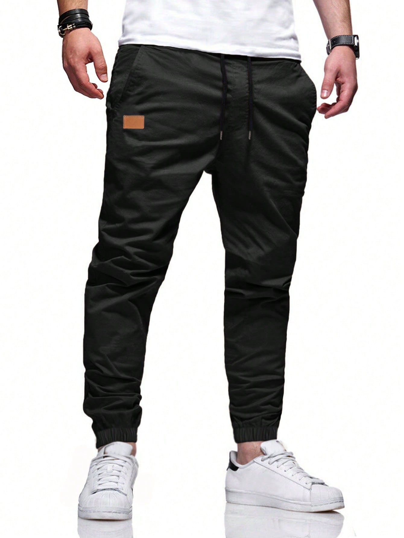 Loose Men's Drawstring Waist Patchwork Detail Pants