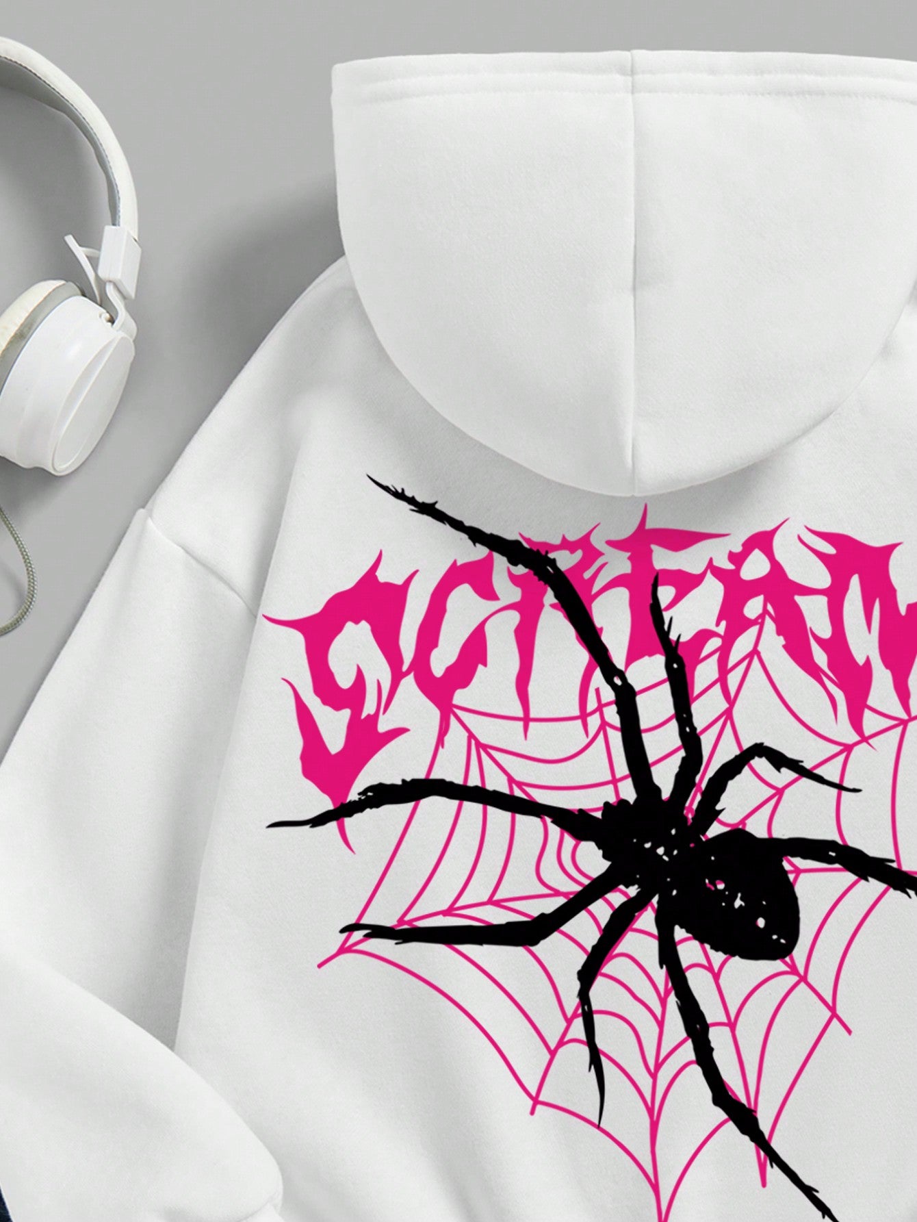 Teen Girl Spider & Letter Graphic Hoodie