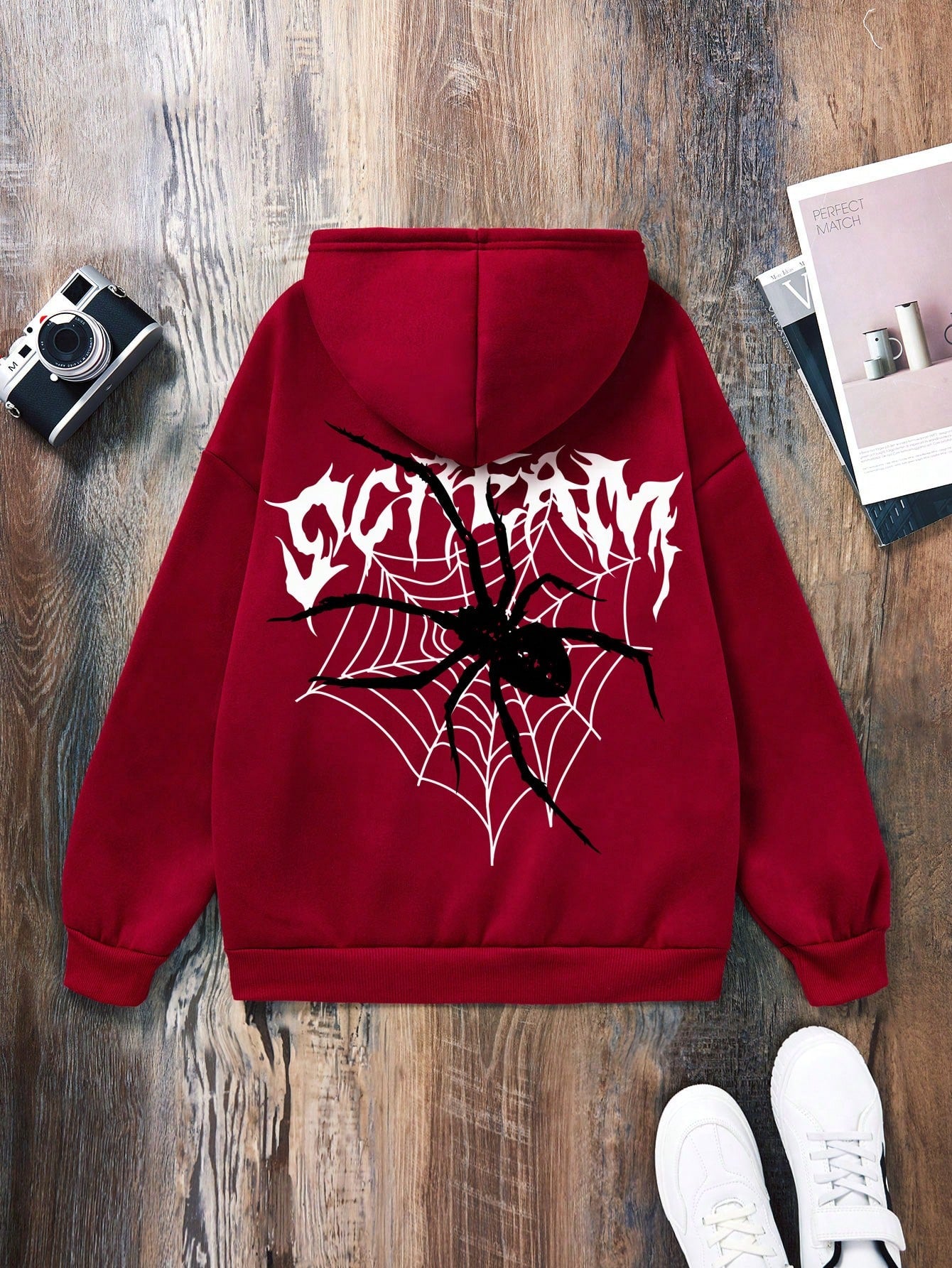 Teen Girl Spider & Letter Graphic Hoodie