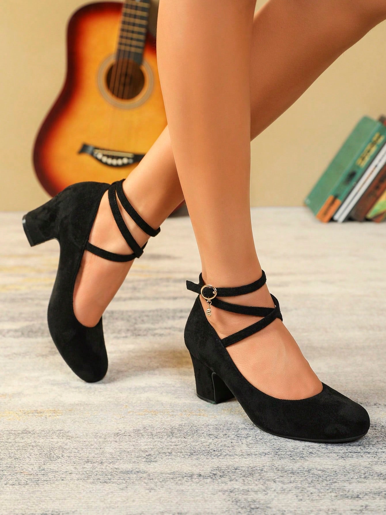 Women's Spring & Fall Vacation Style Strap Mary Jane High Heels, Round Toe Party Dress Shoes