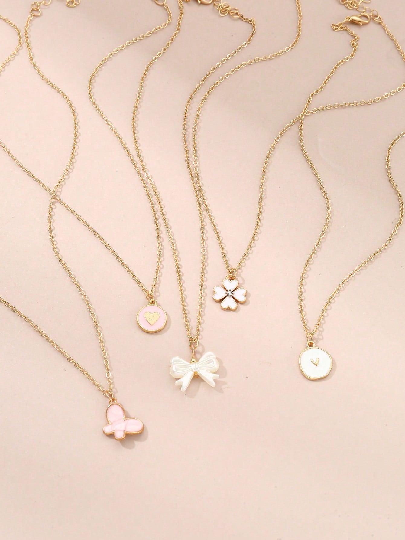 5pcs/Set Cute Butterfly Pendant Necklace Set For Kids