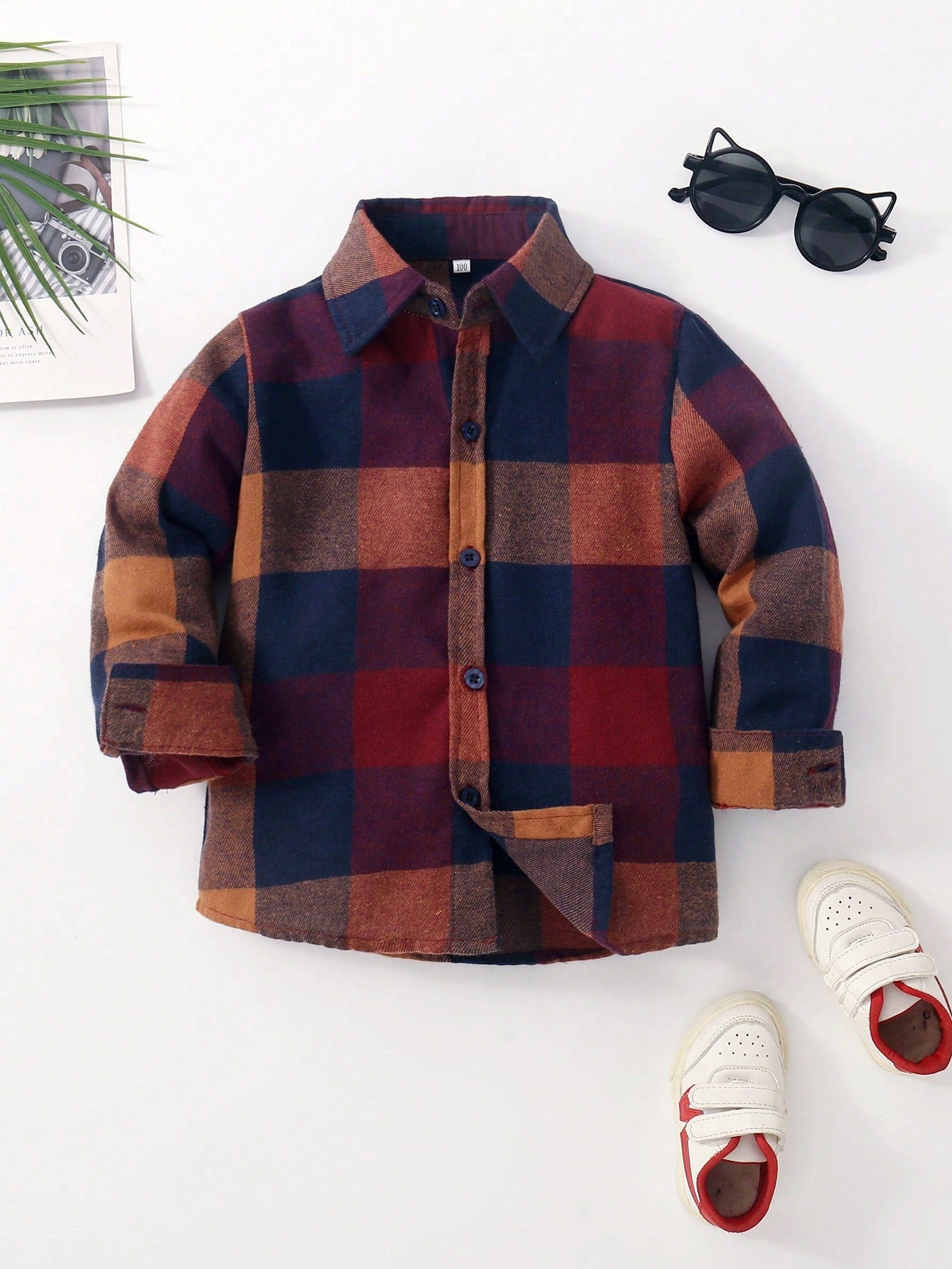 Young Boy Plaid Print Shirt