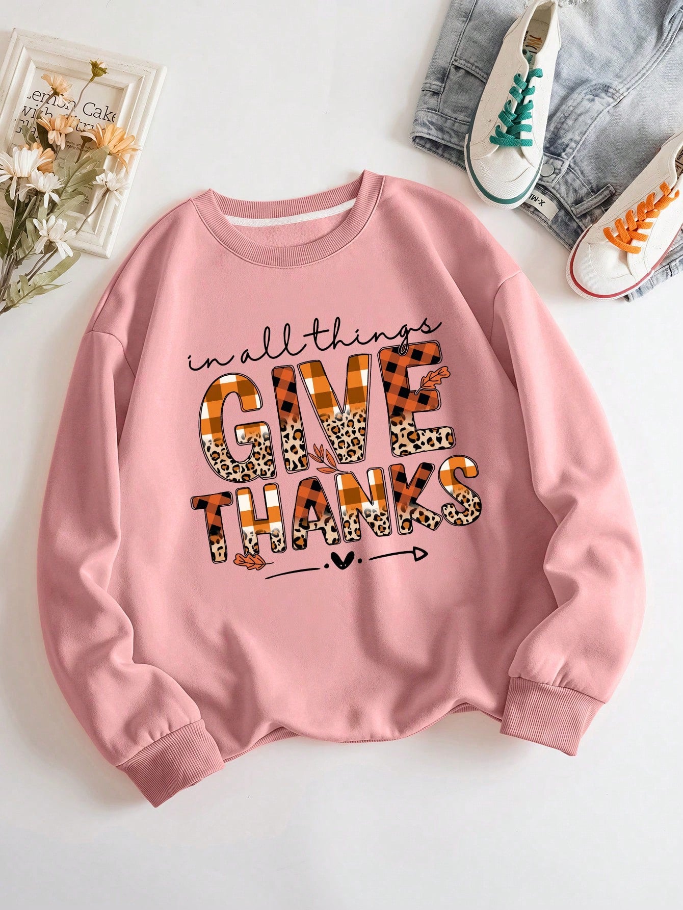 Plus Slogan Graphic Thermal Lined Sweatshirt