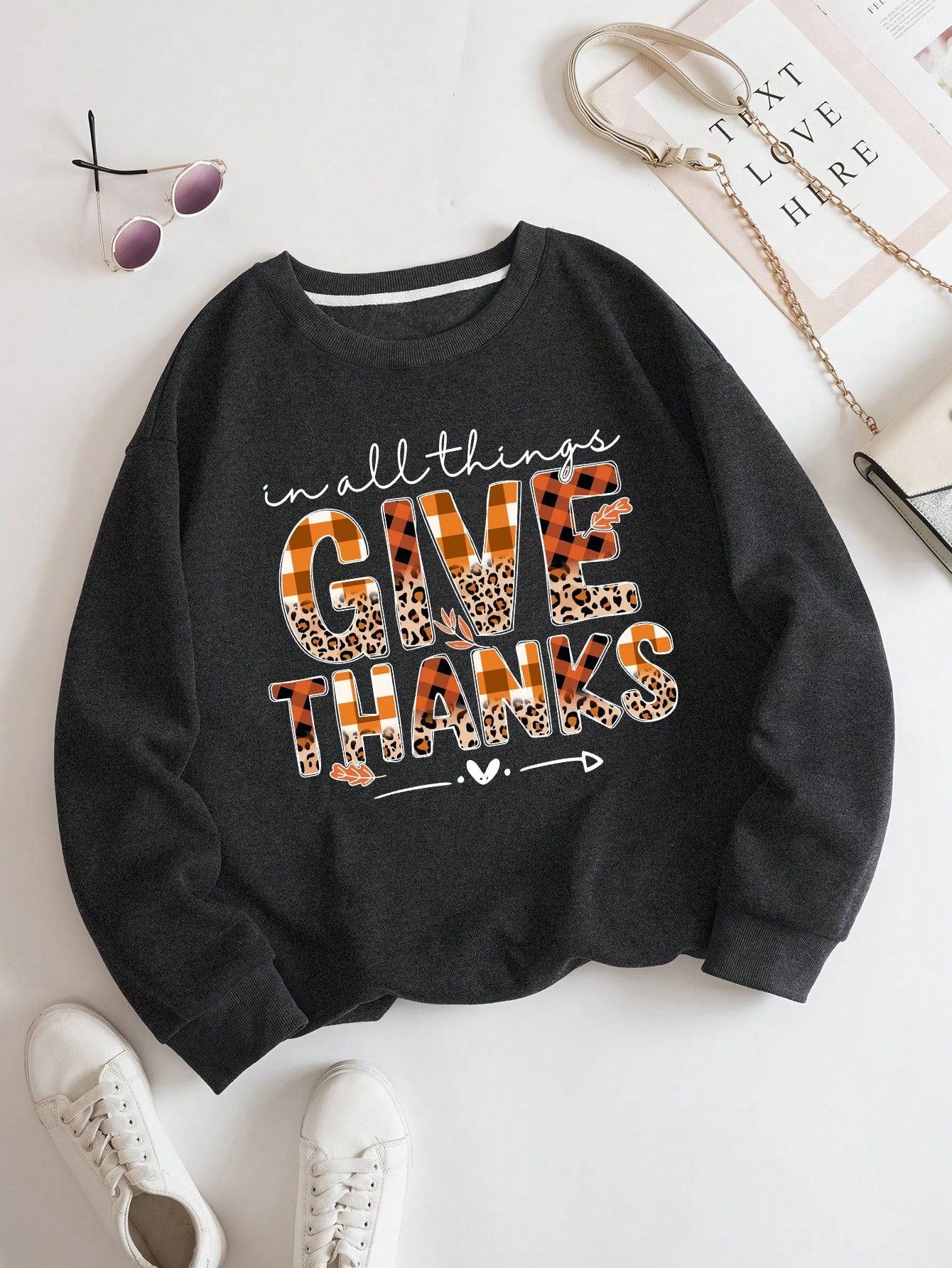 Plus Slogan Graphic Thermal Lined Sweatshirt