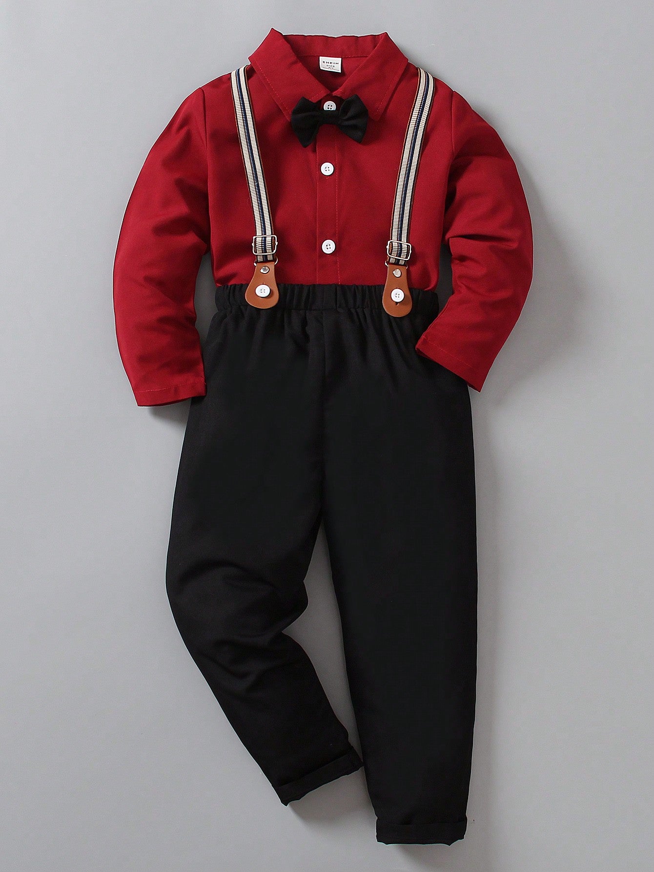 Young Boy Gentlemen's Long Sleeve Shirt + Suspenders Pants Formal Suit Set For Birthday Party, Evening Event, Wedding Season