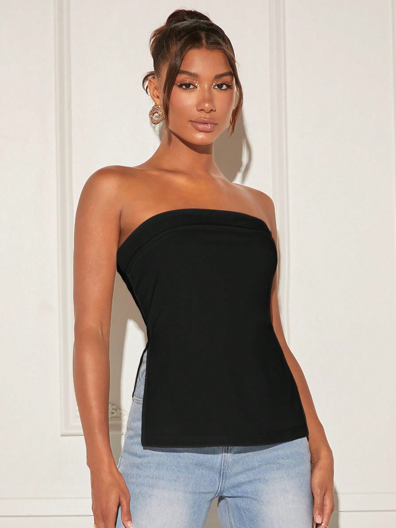 Solid Split Hem Tube Top