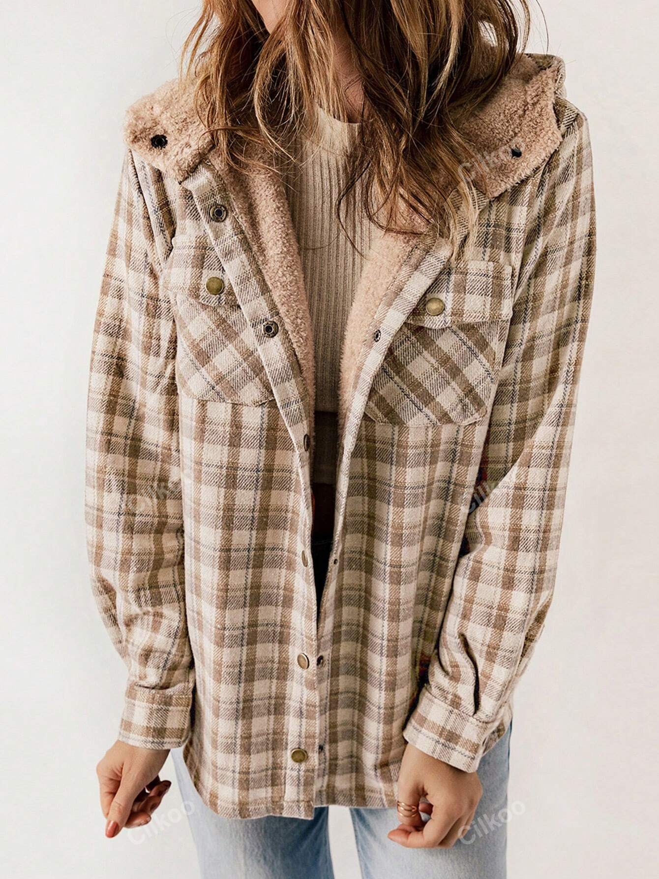 Plaid Print Thermal Lined Hooded Coat