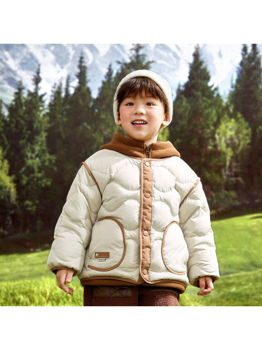 Young Boy Winter Thermal Down Jacket And Detachables Hooded Polar Fleece Liner Kids Coat 2-Piece Set