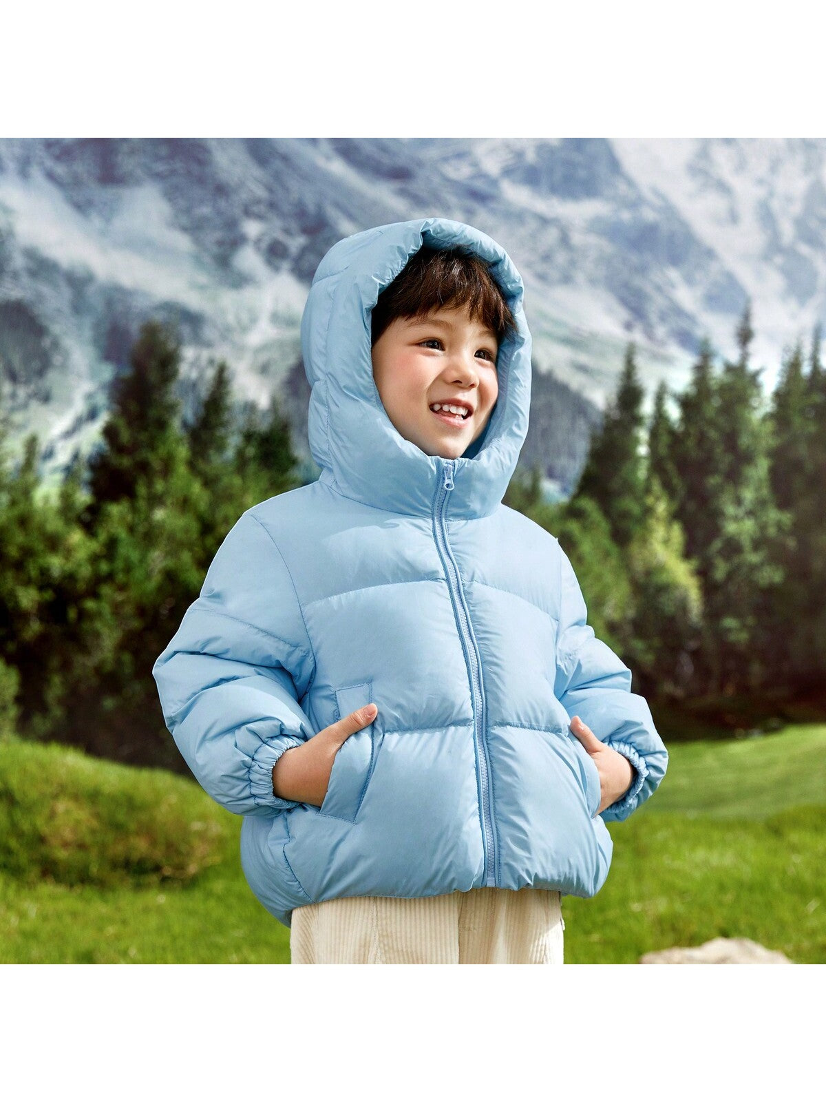 Young Boy Cute Solid Hooded Down Jacket