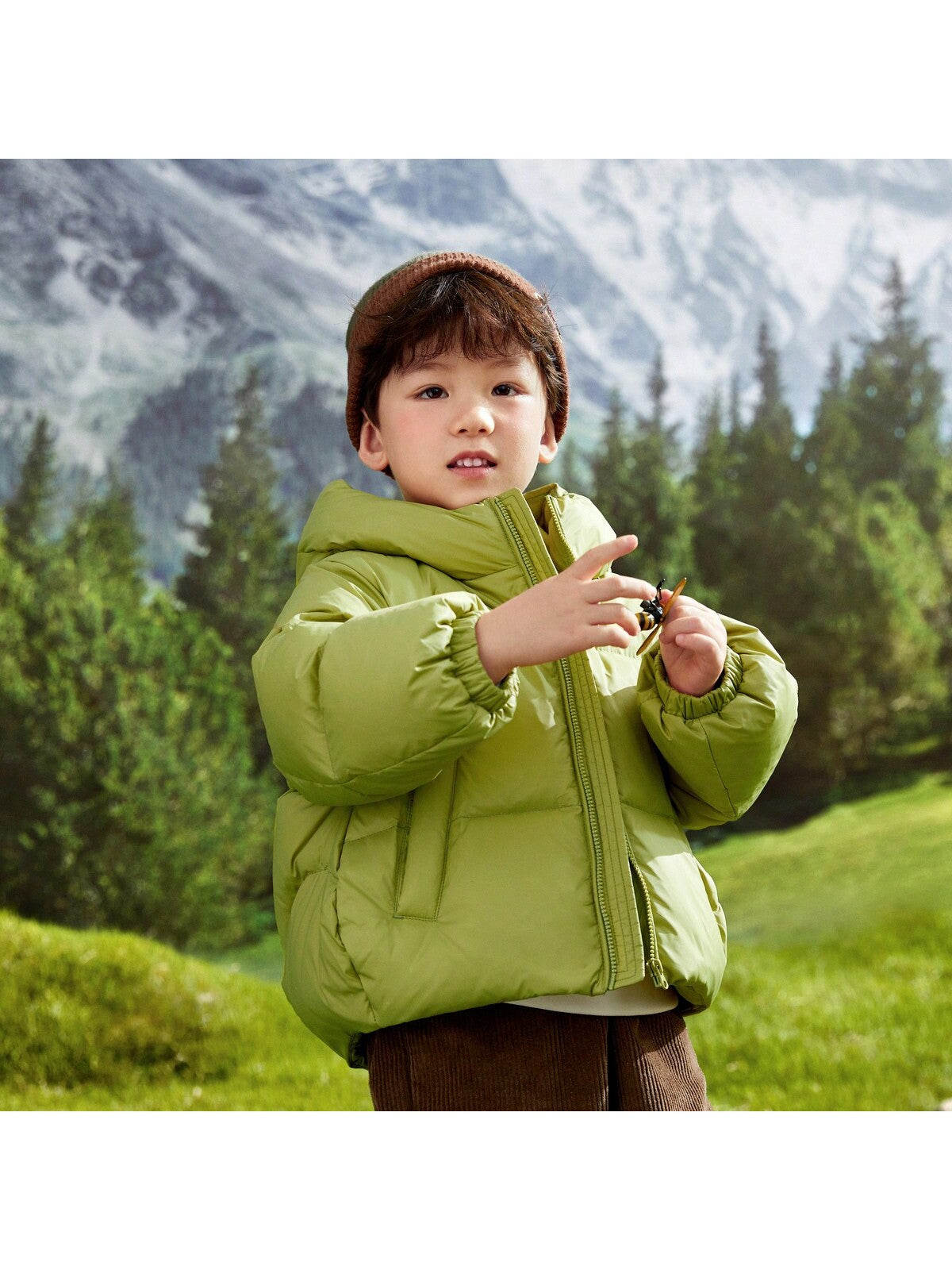 Young Boy Cute Solid Hooded Down Jacket