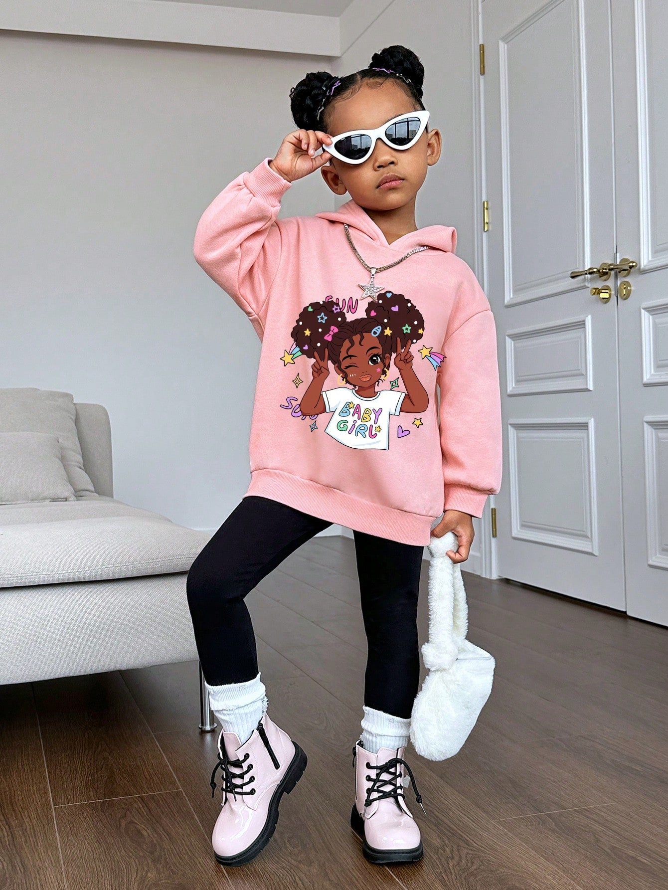 Young Girl Figure Graphic Drop Shoulder Hoodie