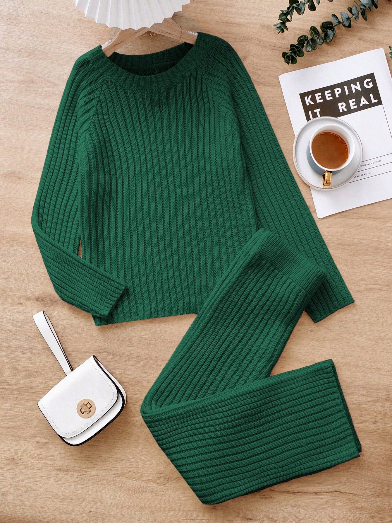 Tween Girl Solid Ribbed Knit Sweater & Knit Pants