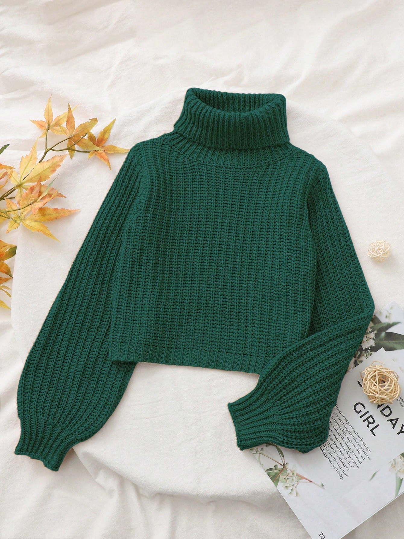 Tween Girl Turtleneck Lantern Sleeve Sweater