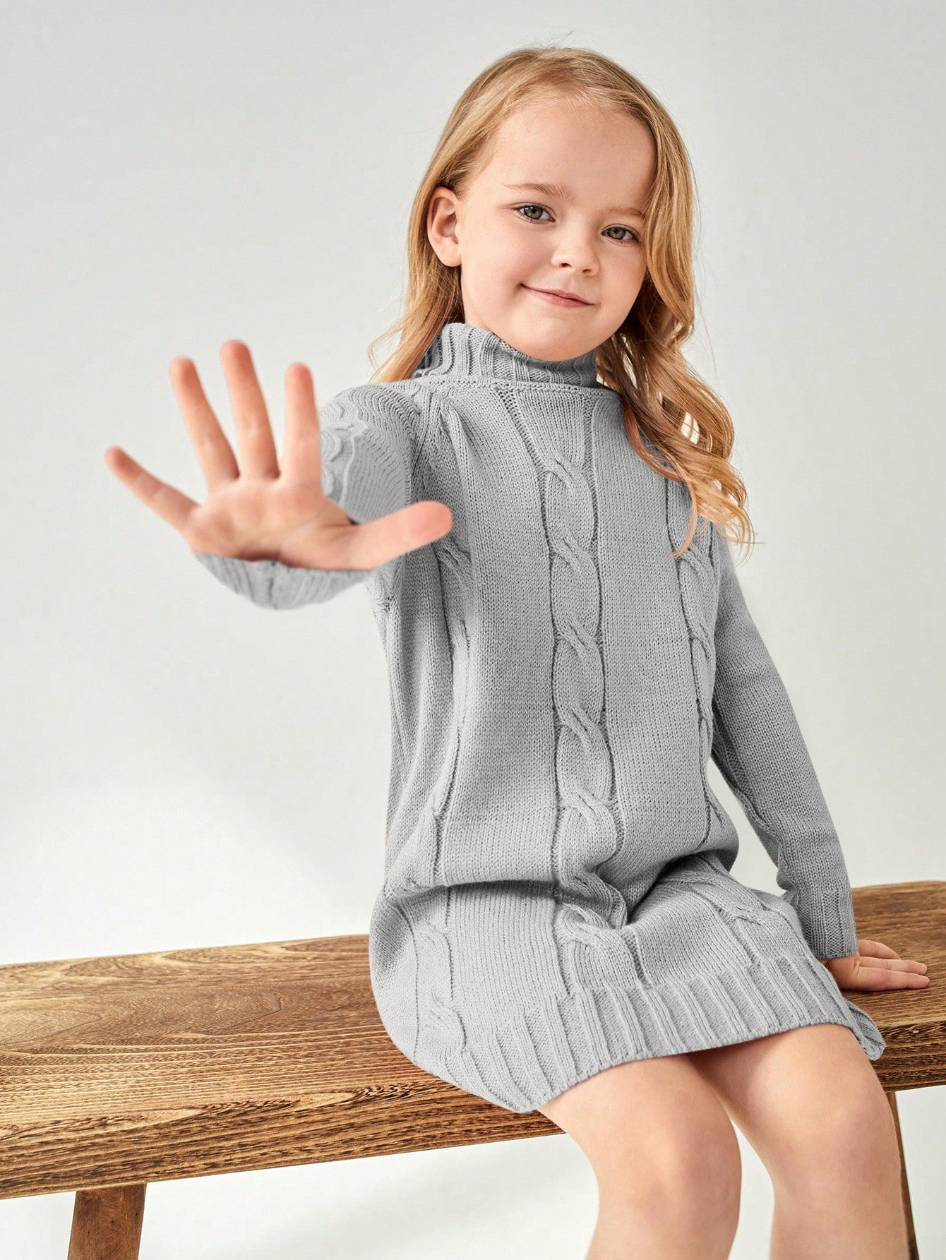 Young Girl Raglan Sleeve Cable Knit Sweater Dress