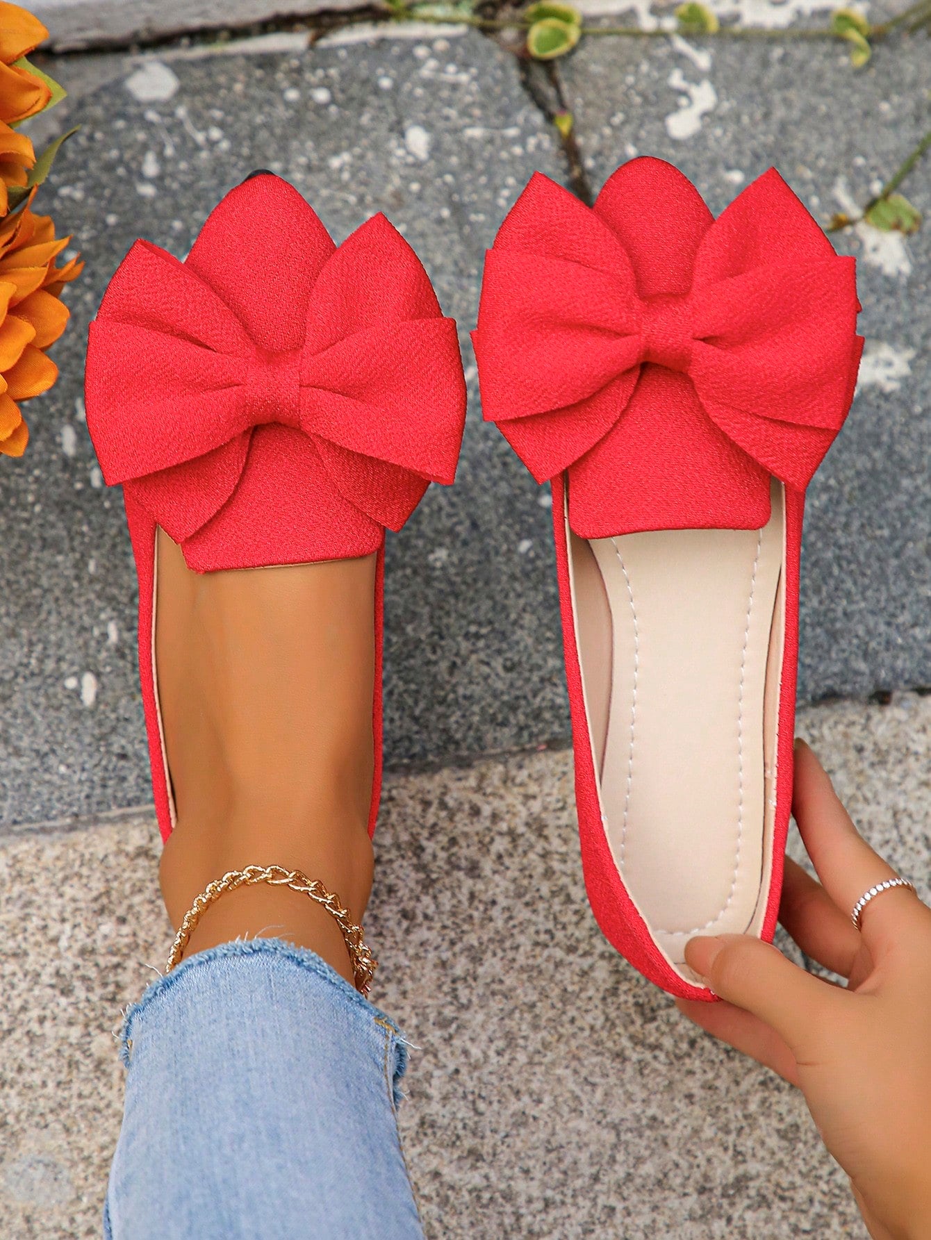 Women's Sweet & Fashionable Bowknot Detail Flat Comfortable Shallow Mouth Flats, Spring And Autumn, Casual And Versatile Loafers