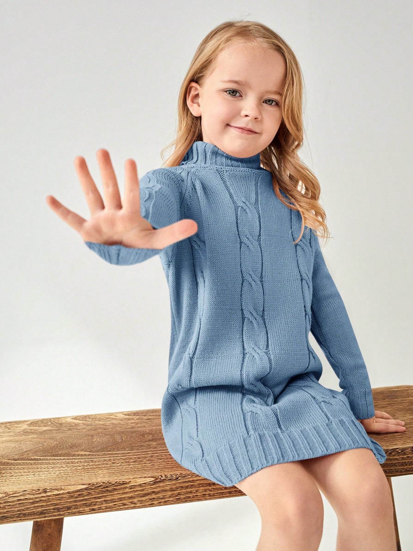 Young Girl Raglan Sleeve Cable Knit Sweater Dress