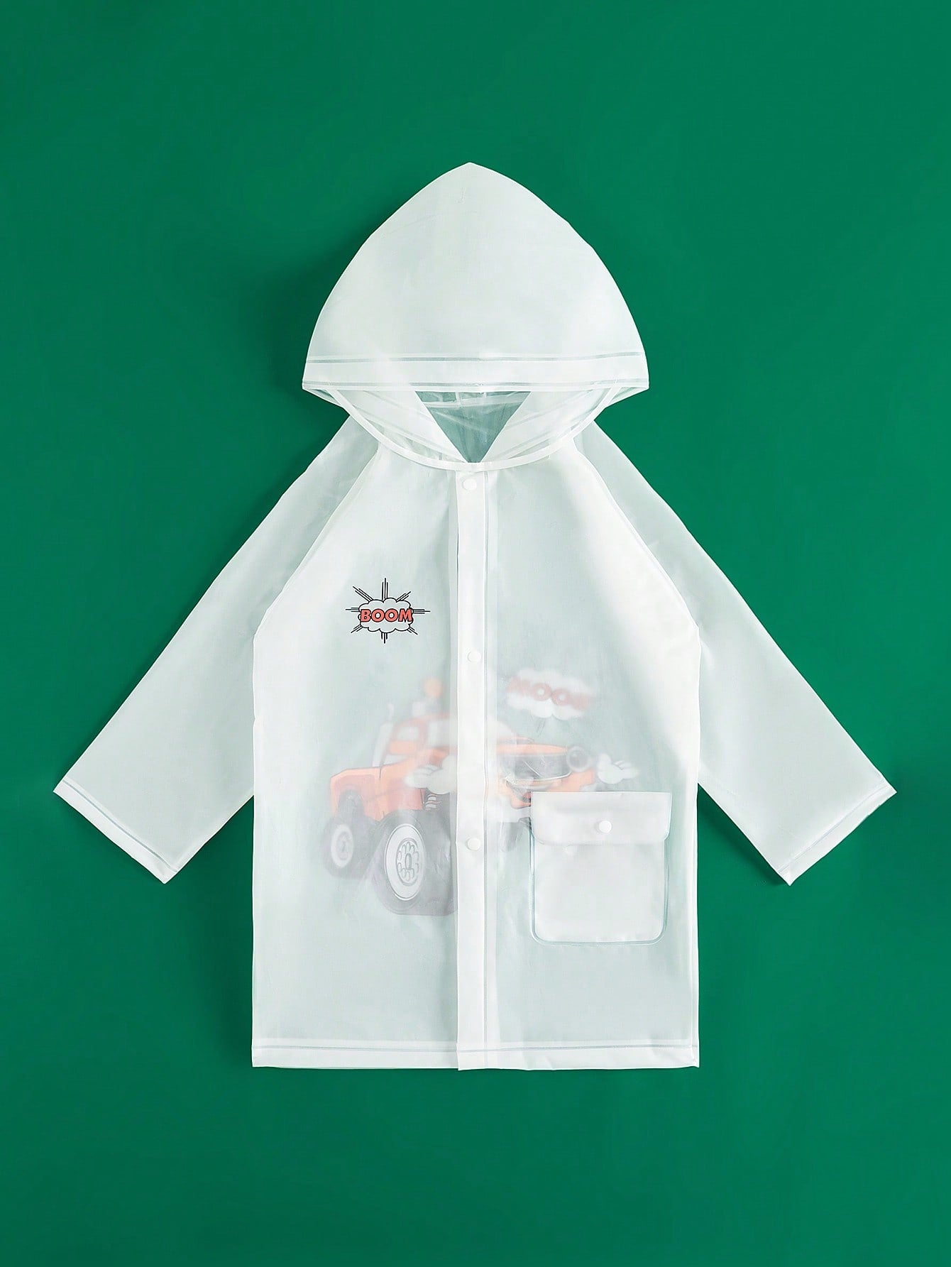 Boys' Transparent Raincoat With Race Car & Letter Print For All Seasons