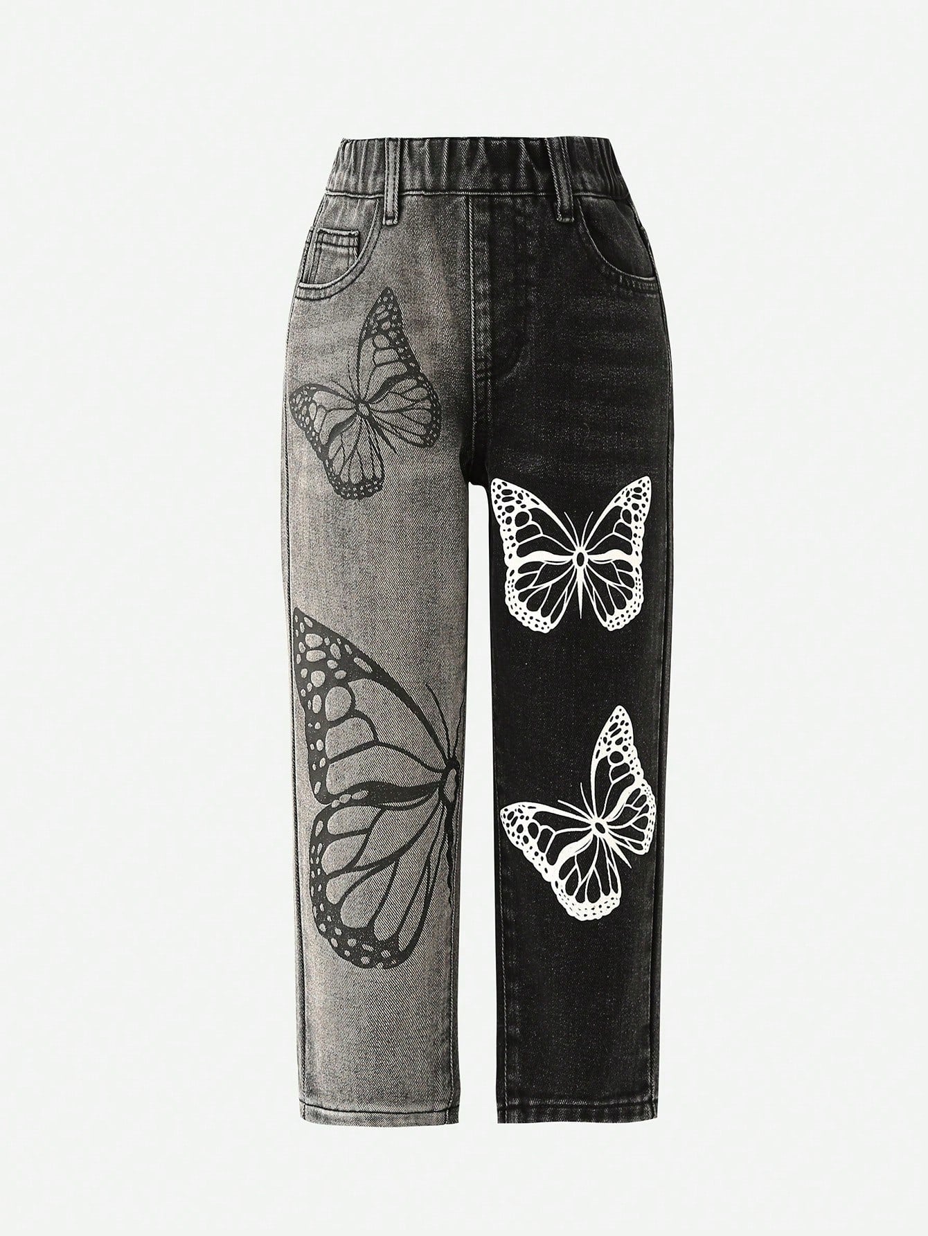 Streecool Kids Young Girl Butterfly Print Straight Leg Jeans