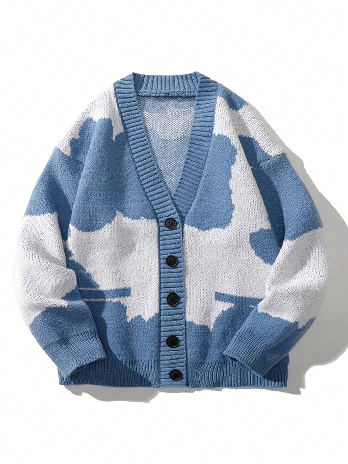 Men Cow Pattern Button Front Cardigan