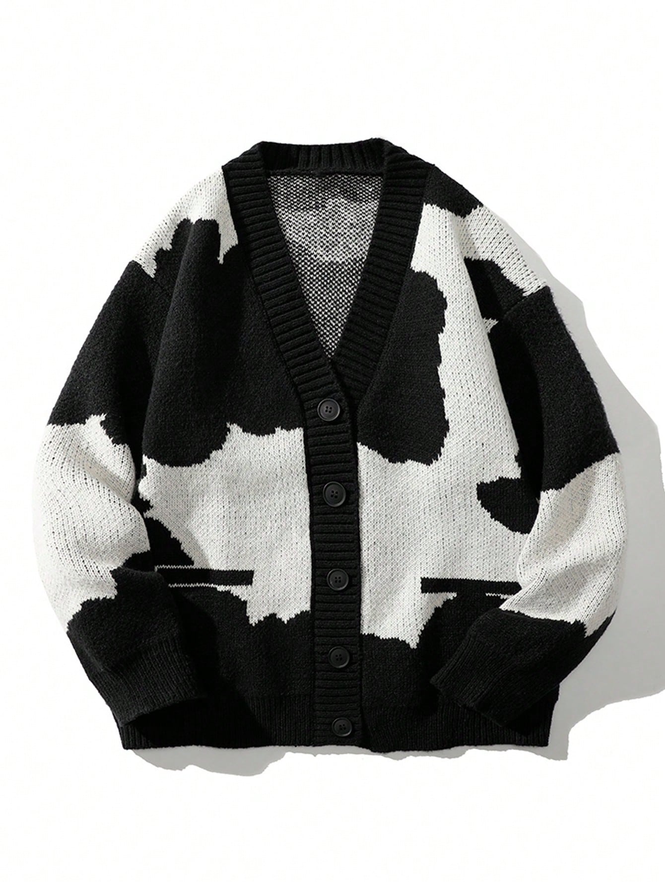 Men Cow Pattern Button Front Cardigan