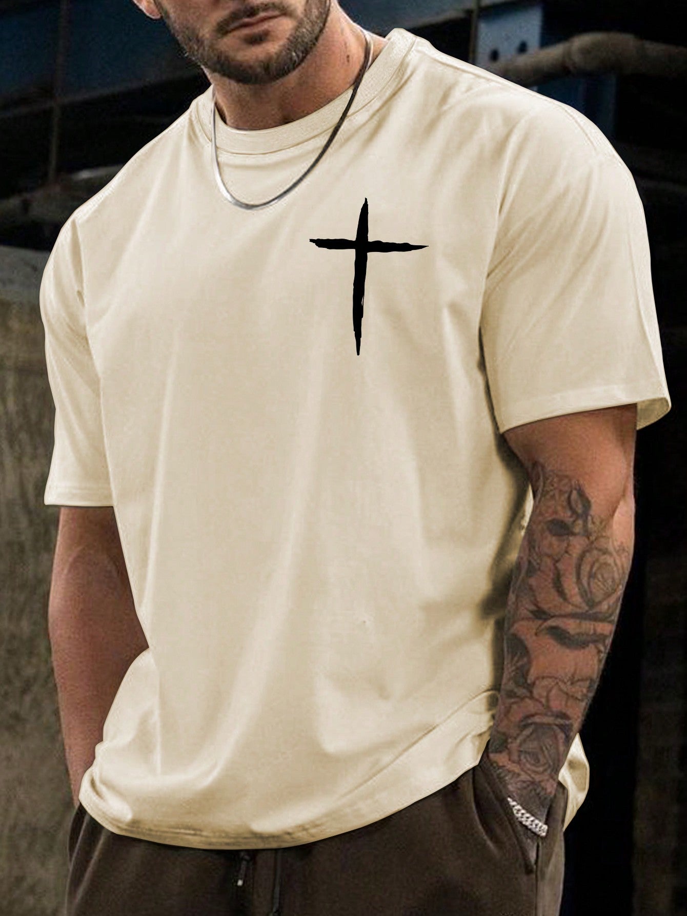 Men Plus Cross Print Tee