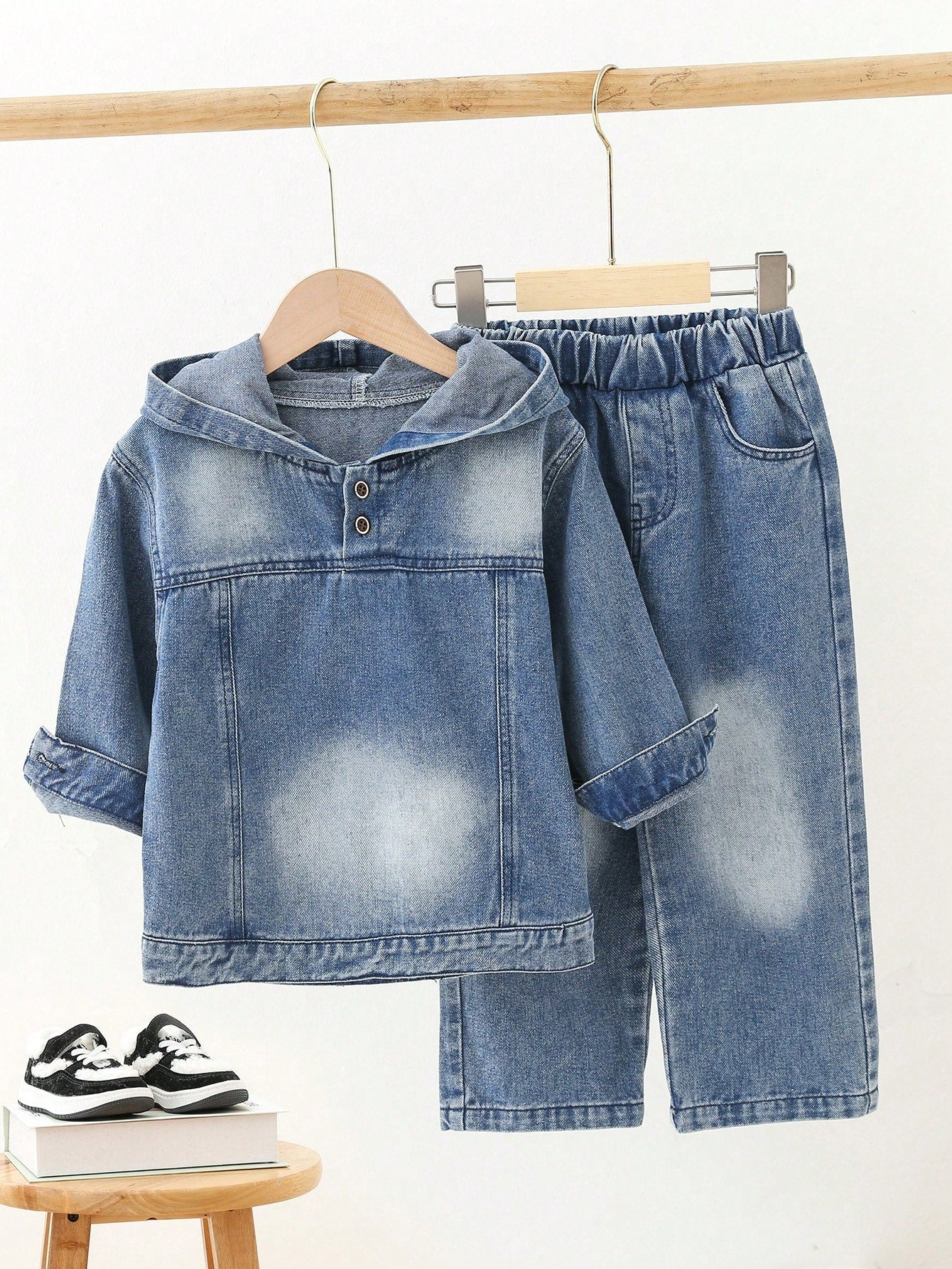 Kids Young Boy Hooded Denim Top & Jeans