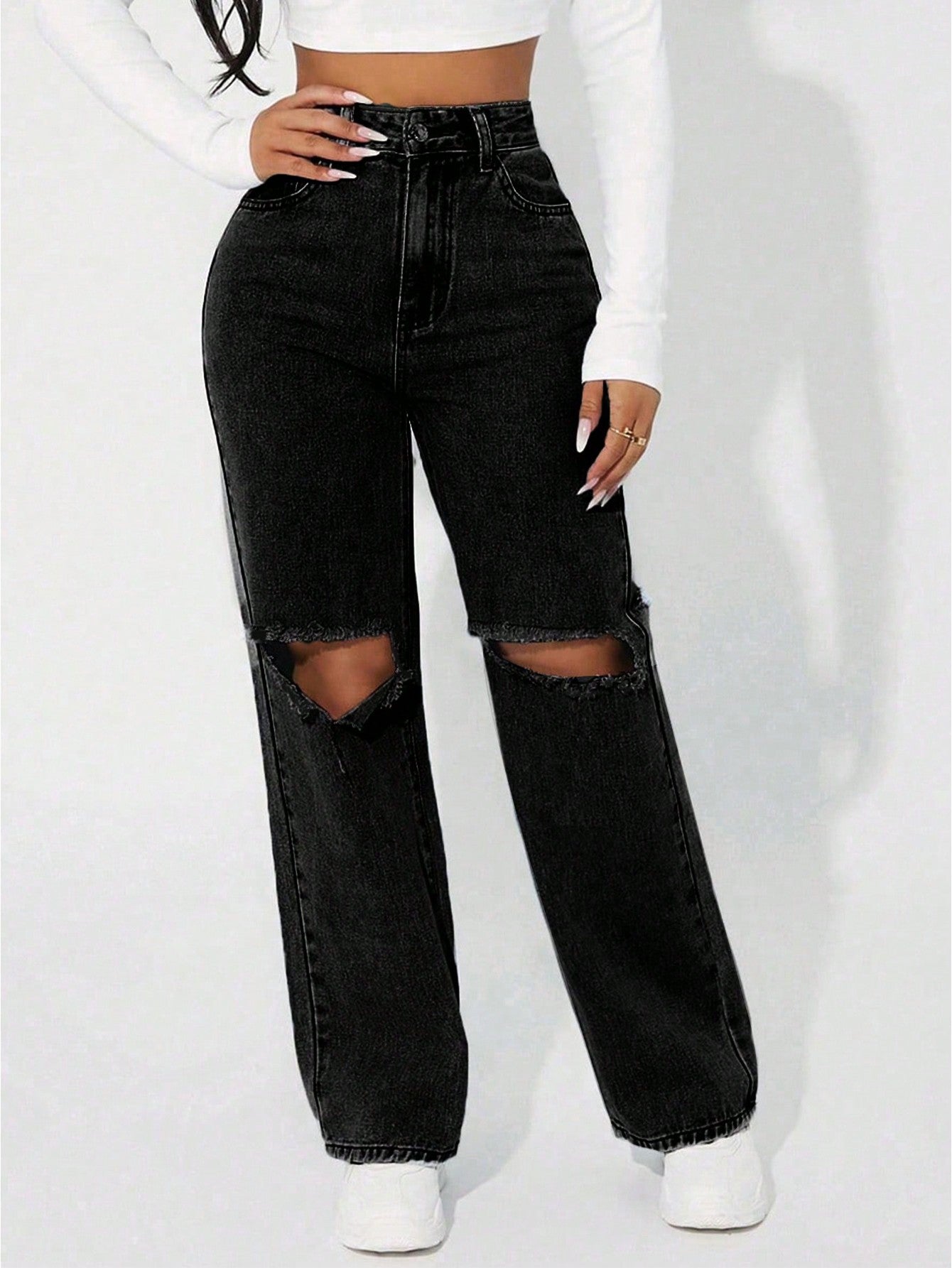 High Waist Cut Out Straight Leg Jeans