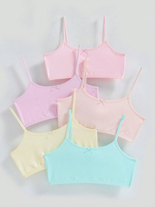 Tween Girl 5pcs Solid Bow Front Bra