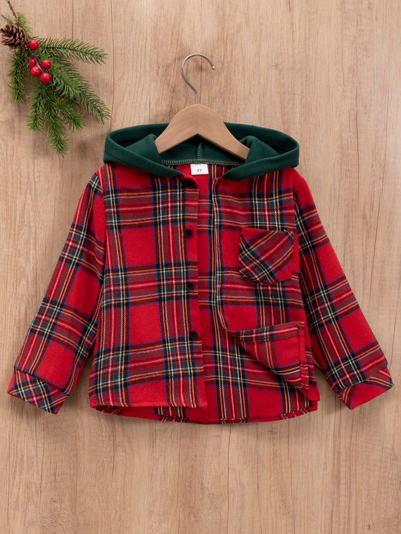 Young Boy Tartan Print Hooded Coat