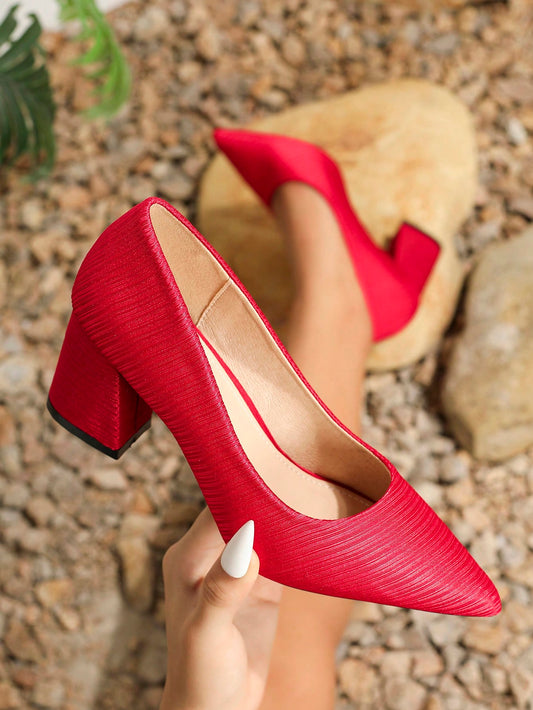 Big Size Women's High-heeled Shoes Spring And Autumn Fashionable Sexy Pointed Thick-heeled Shoes Red Heels For Casual And Shopping Outings