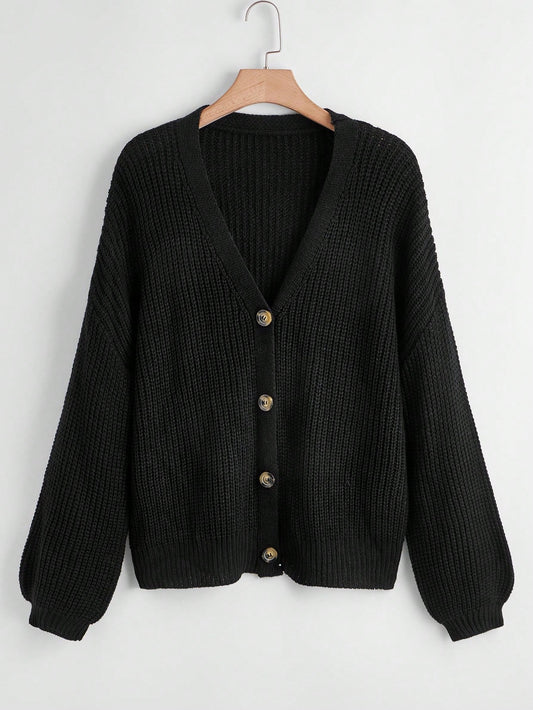 Plus Button Up Drop Shoulder Cardigan