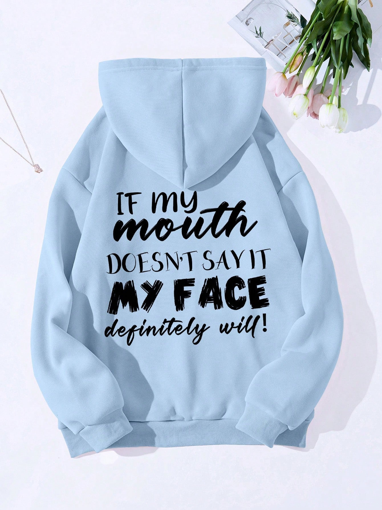 Slogan Graphic Kangaroo Pocket Drawstring Thermal Lined Hoodie