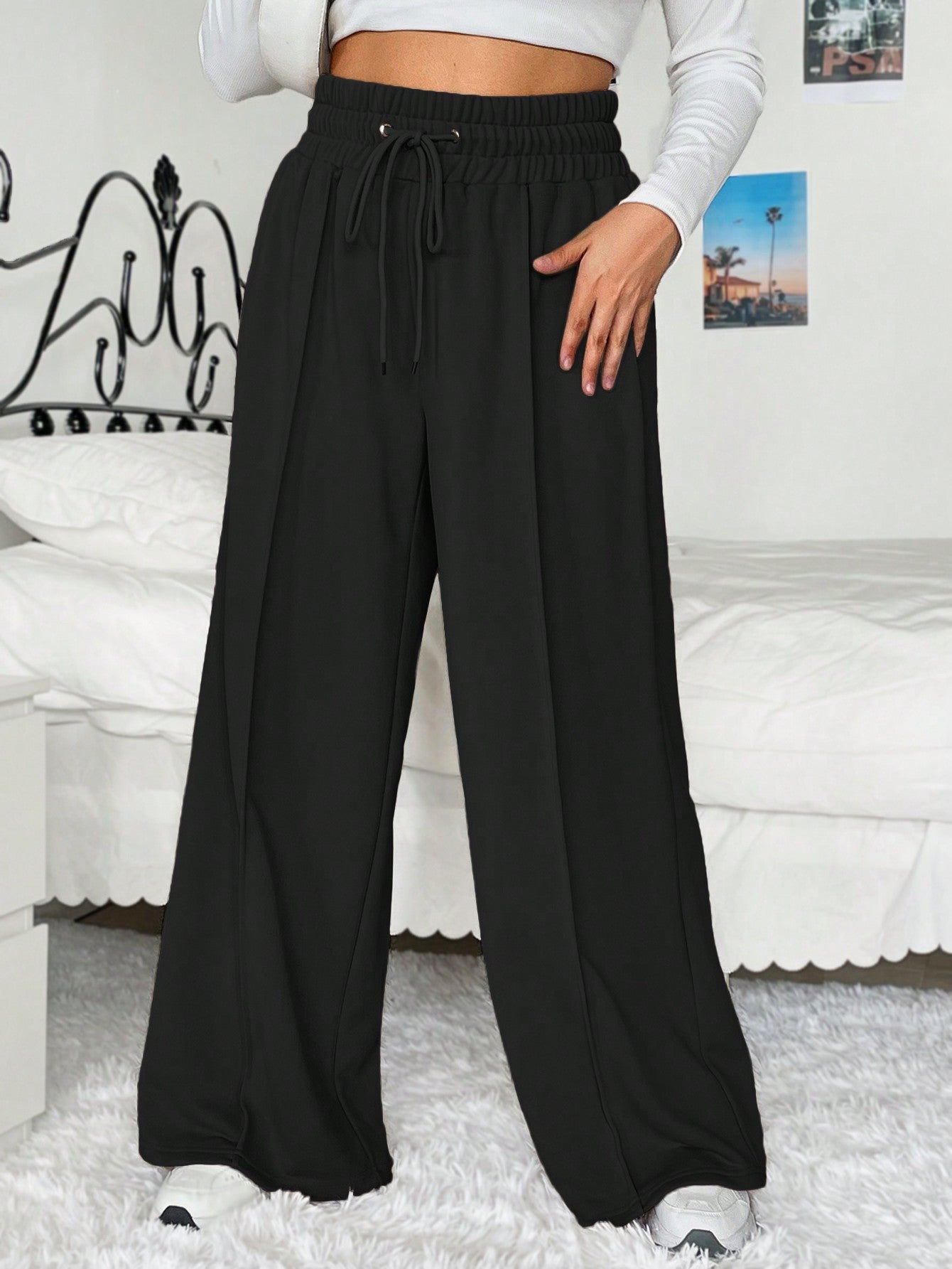 Plus Drawstring Waist Wide Leg Sweatpants Dress Pants