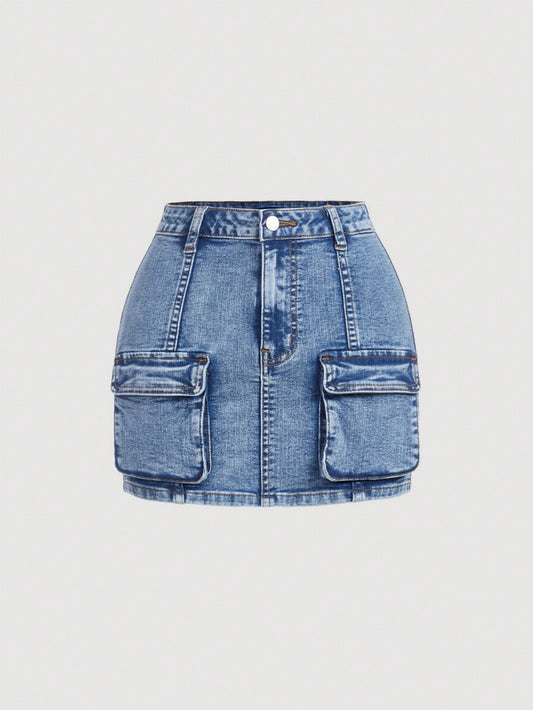 Teen Girl Flap Pocket Denim Skirt