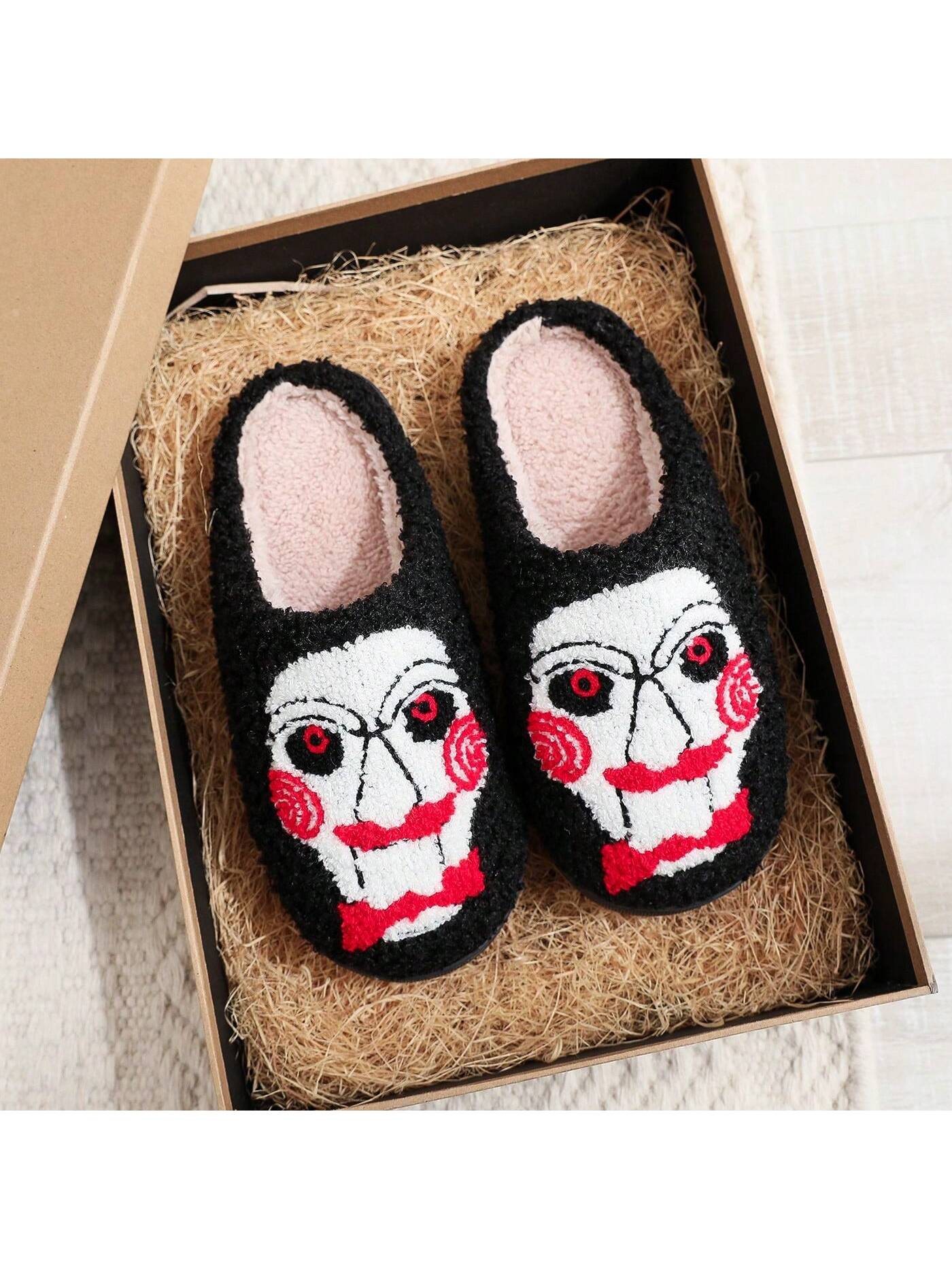 Halloween Joker Face Pattern Indoor Plush Slippers For Home