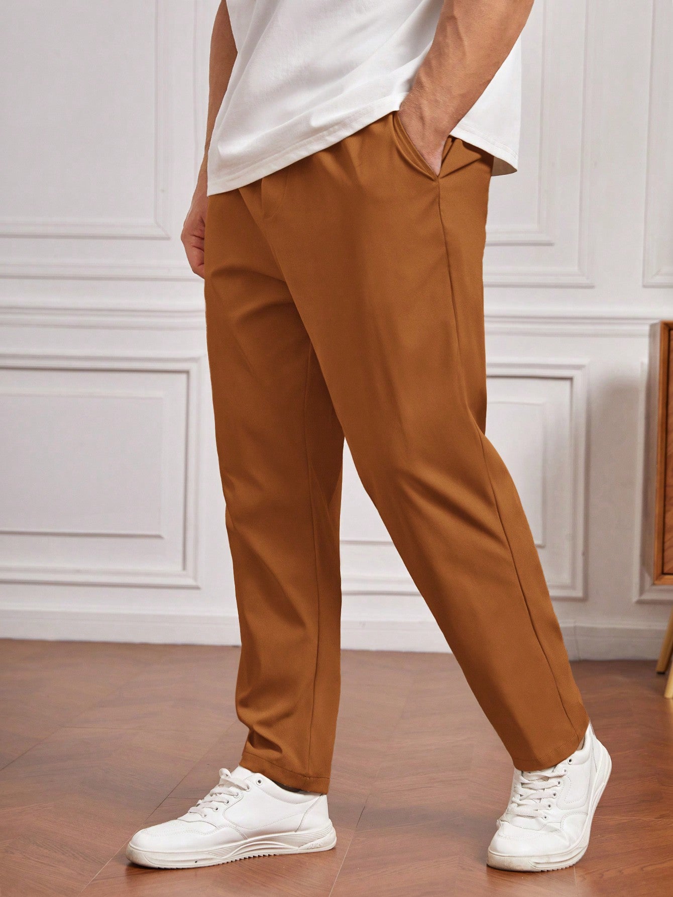 Men Plus Solid Slant Pocket Pants