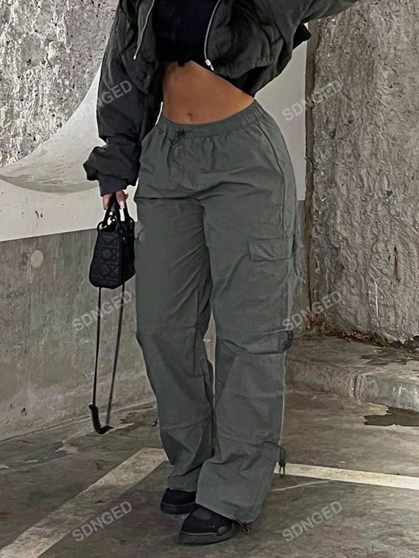 Drawstring Waist Flap Pocket Cargo Pants