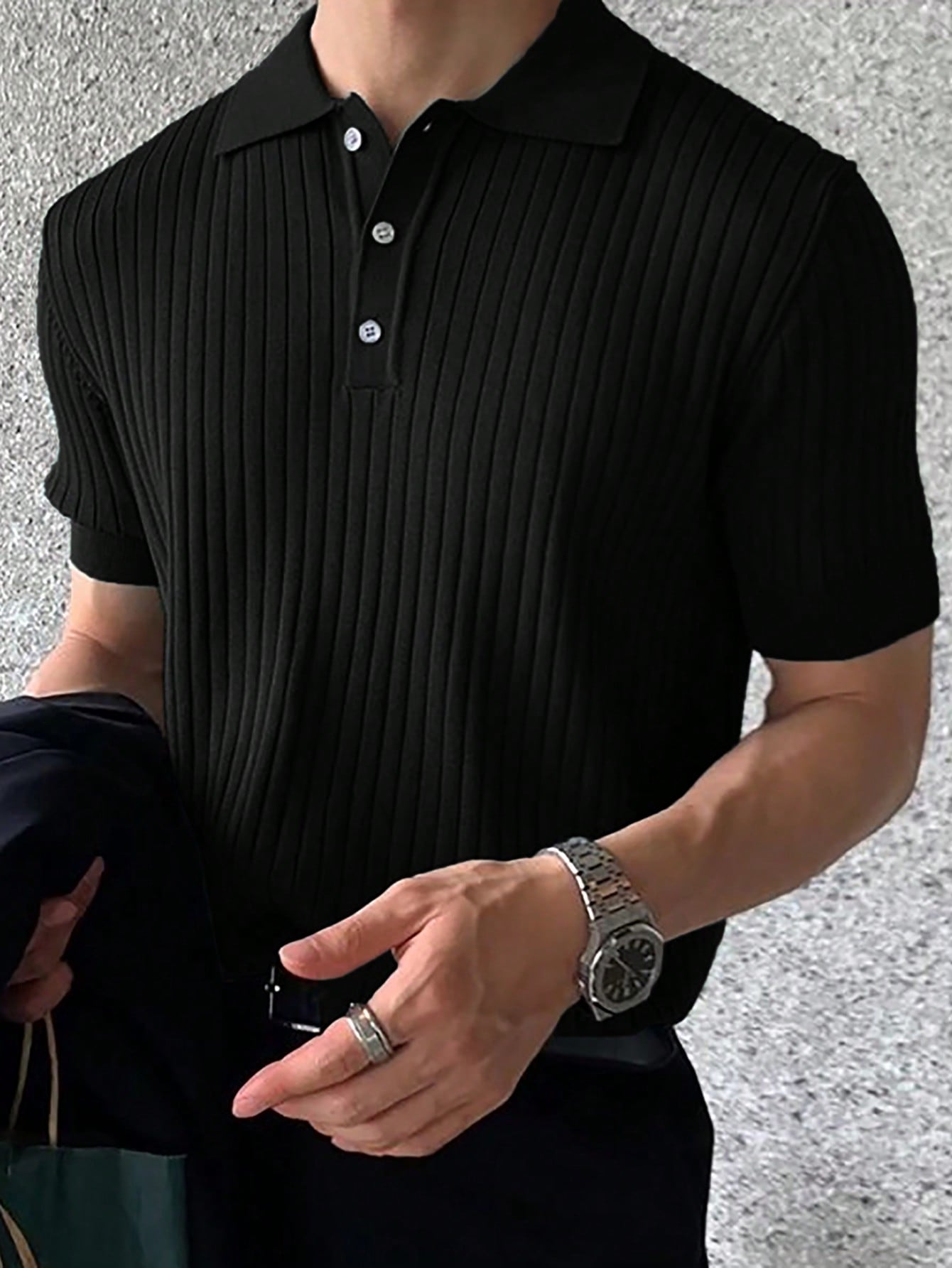 Men's Fashionable Casual Short Sleeve Knitted Textured Shirt