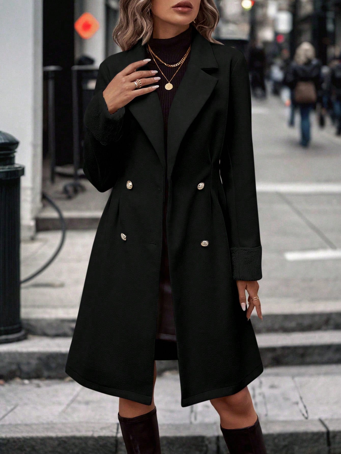 Lapel Neck Double Breasted Overcoat