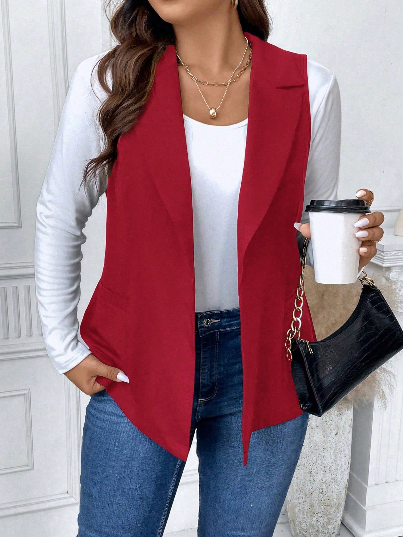 Plus Lapel Neck Open Front Vest Blazer