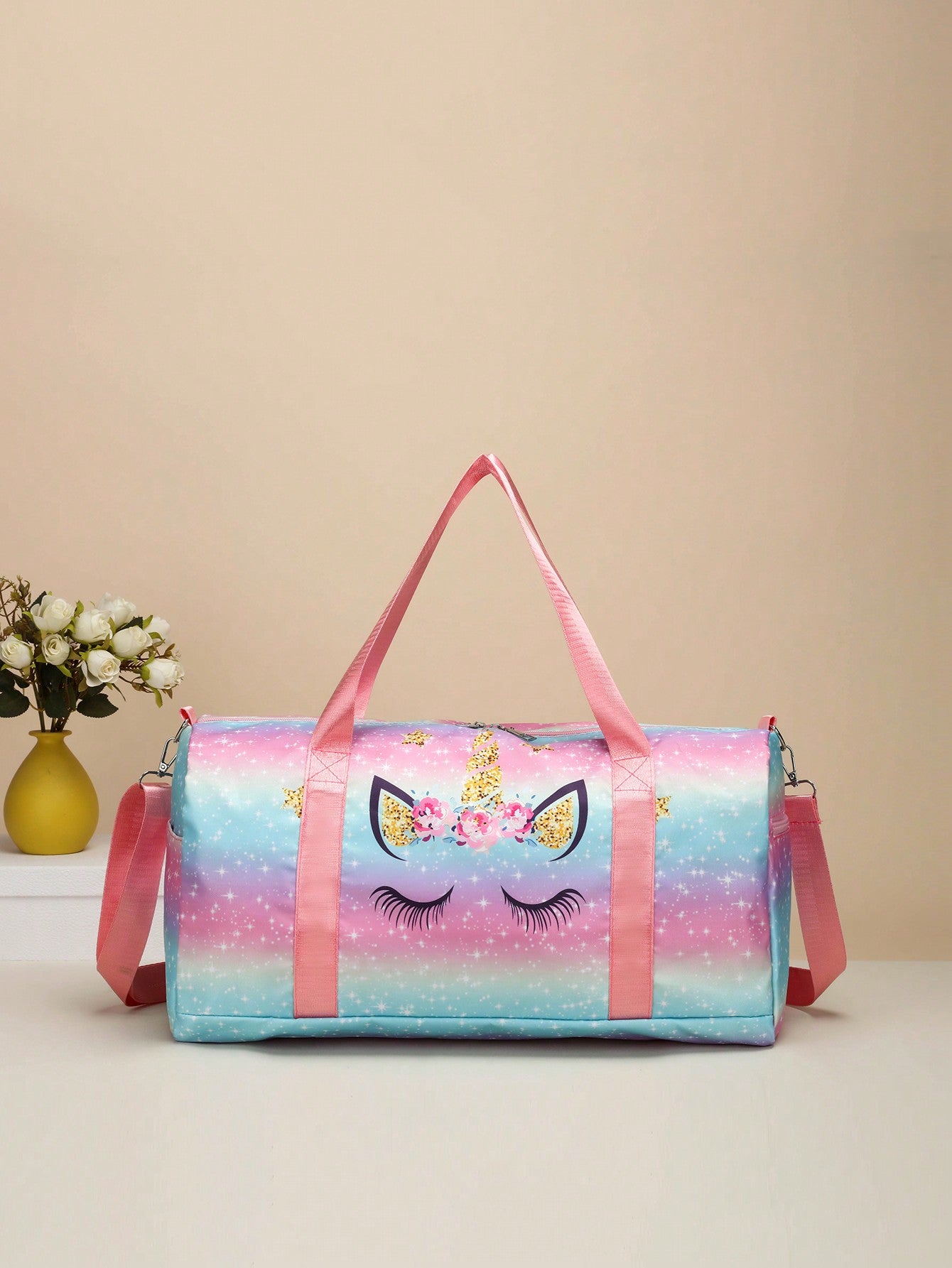 1pc Girl Cartoon Heart Crown Unicorn Leisure Travel Bag, Large Capacity Yoga Swimming Fitness Bag, Dry And Wet Separation Training Sports Tote, Can Be Placed On The Pull-Rod Luggage For Travel