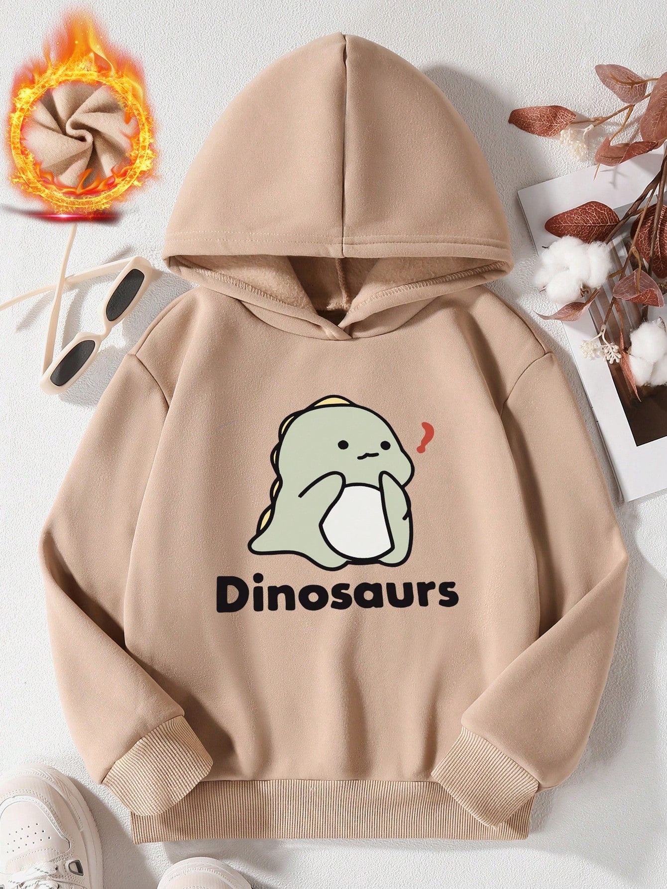 Tween Girl Cartoon & Letter Graphic Hooded Thermal Lined Sweatshirt