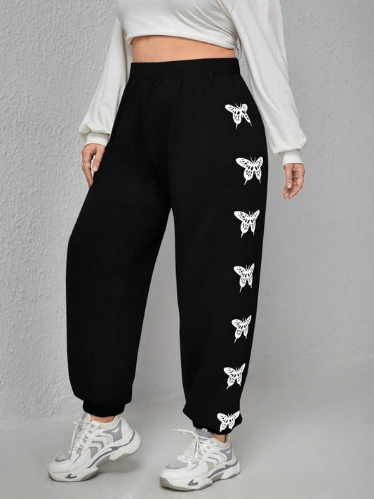 Plus Butterfly Print Sweatpants