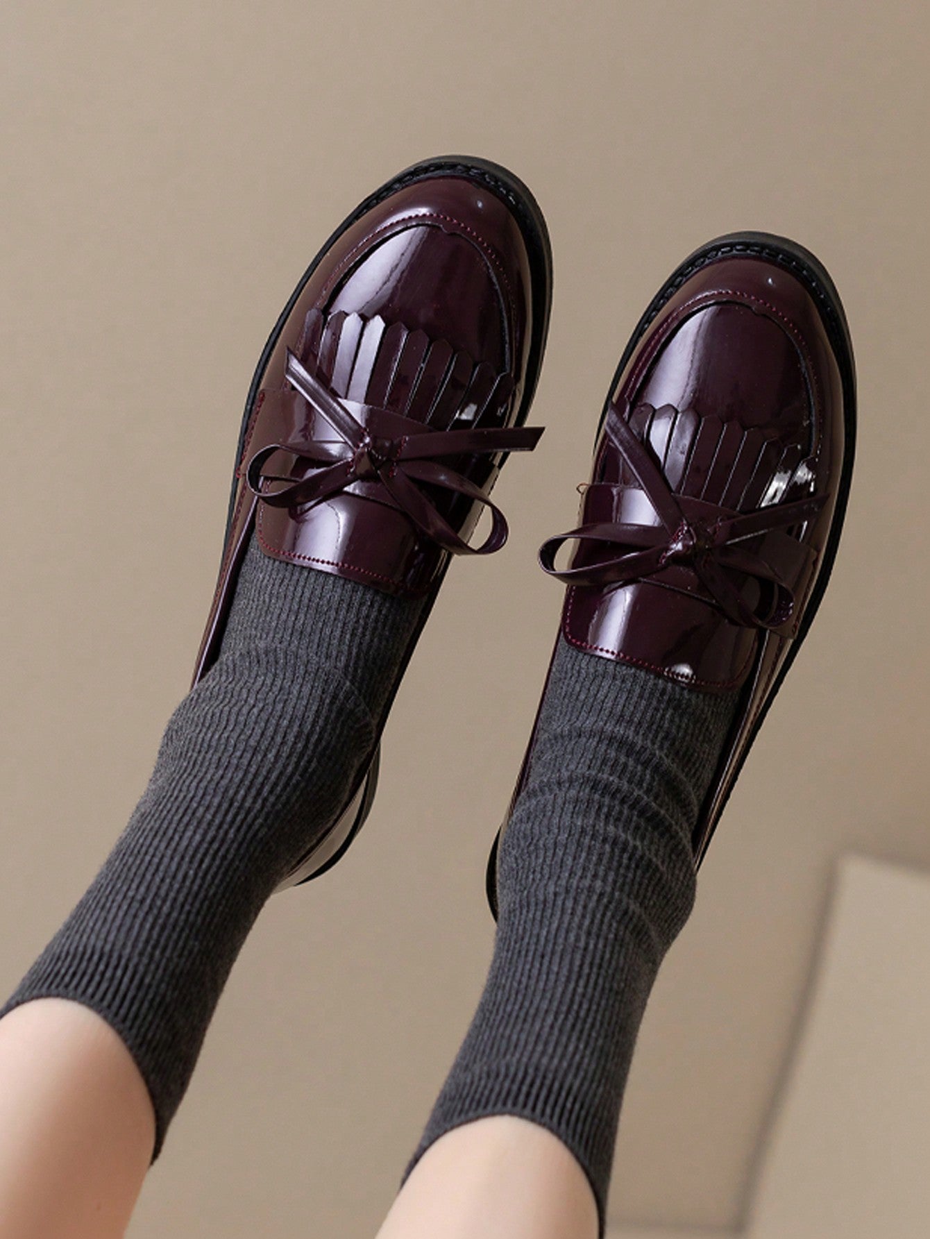 Bow Decor Fringe Trim Flat Loafers